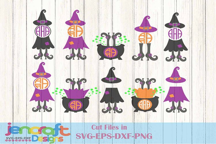 Witch SVG Monogram Halloween Witch Legs in Cauldron Design