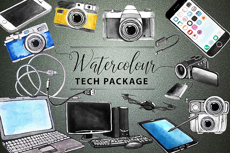 Watercolor Technology Package Watercolor Illustrations Iphone Ipad Watercolor Camera Watercolor Photography Watercolor Business Watercolor Planner