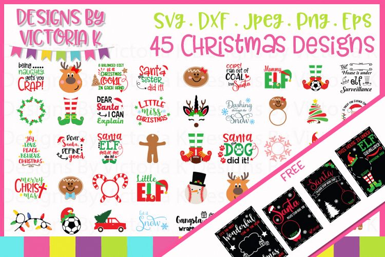 Christmas Bundle, Plus 4 FREE Chalkboards SVG, DXF, EPS PNG