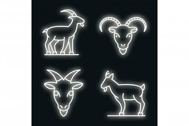 Goat icons set vector neon example image 1