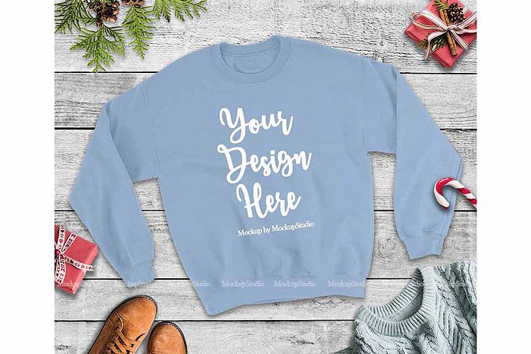 Christmas Winter Party Light Blue Unisex Sweatshirt Mock Up