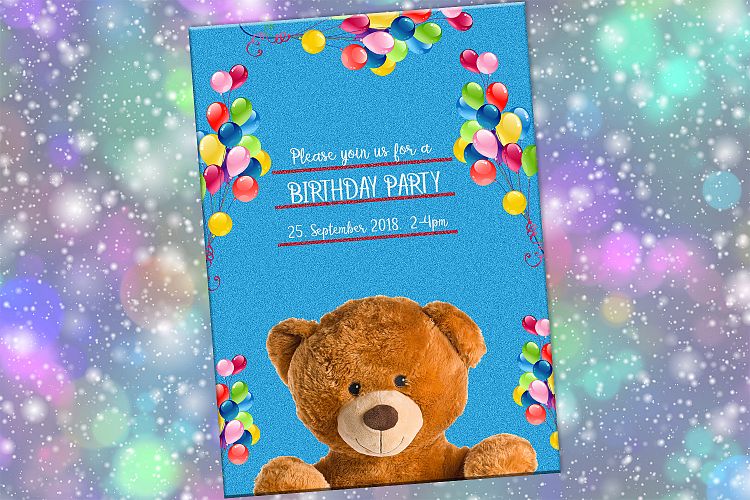 Teddy Bear Invitation, Birthday Card, Birthday Party