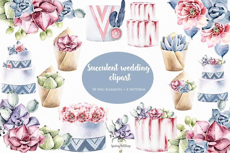 Boho succulent wedding clipart