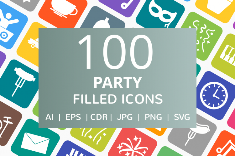 100 Party Filled Round Corner Icons