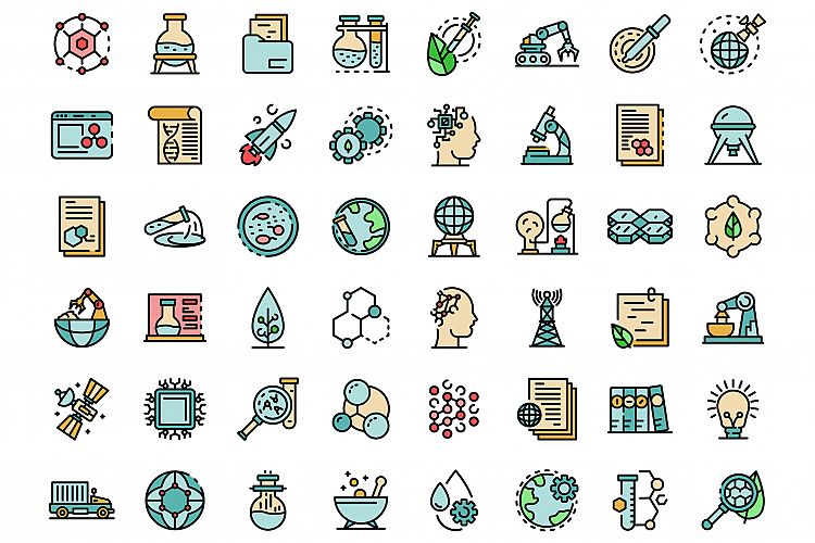 Nanotechnology icons set vector flat example image 1