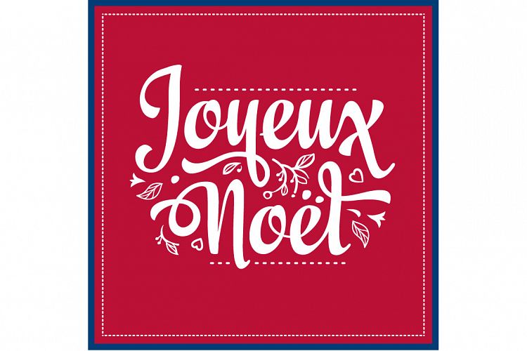 Joyeux Noel. French Christmas card. Merry Xmas. France. Holiday ornament. Christmas logo. Monochrome