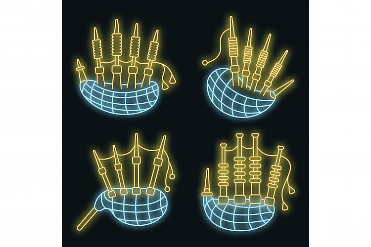 Bagpipes icon set vector neon example image 1