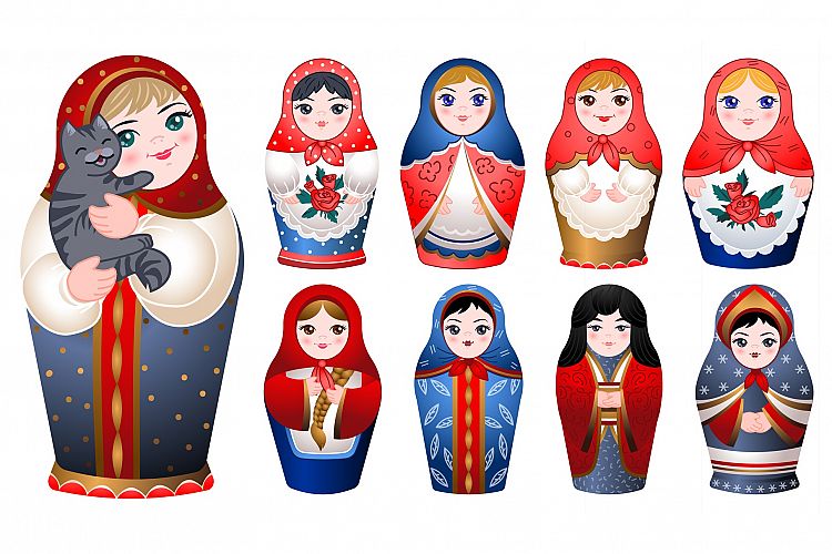 Nesting doll icons set, cartoon style example image 1