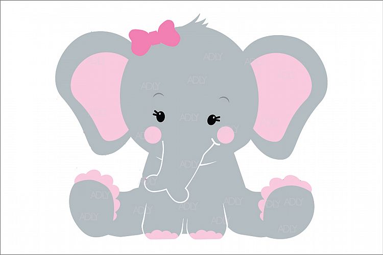 Download Cute Baby Boy Elephant with Pink Ears in Vector Format, JPEG (353389) | Illustrations | Design ...