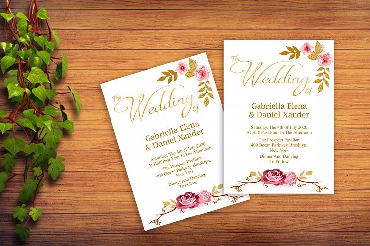 Gold, Floral Wedding Invitation Template, DAD_02