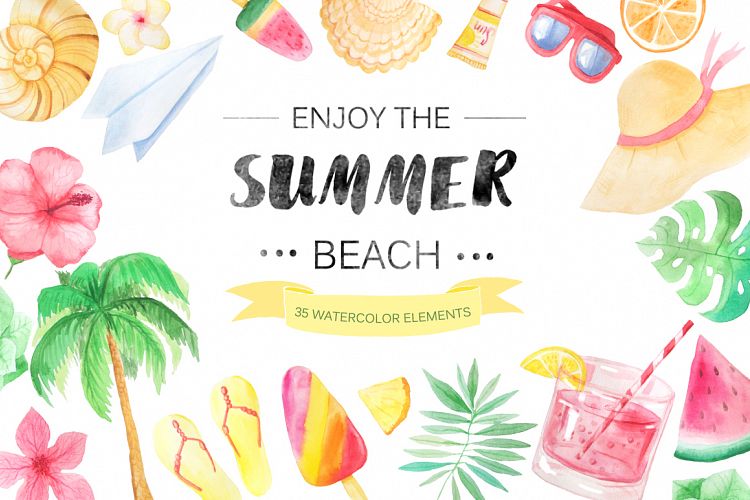 Download Free Illustrations Download Watercolor Beach Set Free Design Resources