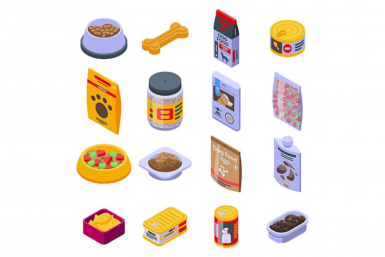 Dog food icons set, isometric style example image 1