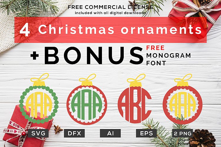 4 Monogram Ornaments - Christmas SVGs Bundle
