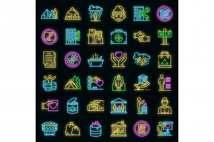 Homeless shelter icons set vector neon example image 1