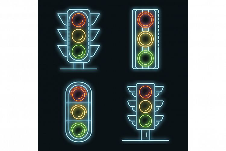 Traffic lights icons set vector neon example image 1