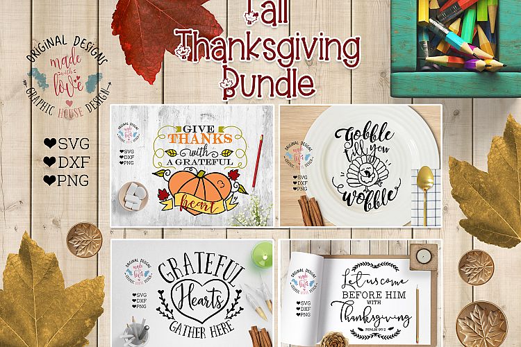 Fall Thanksgiving Cut Files Bundle in SVG, DXF, PNG
