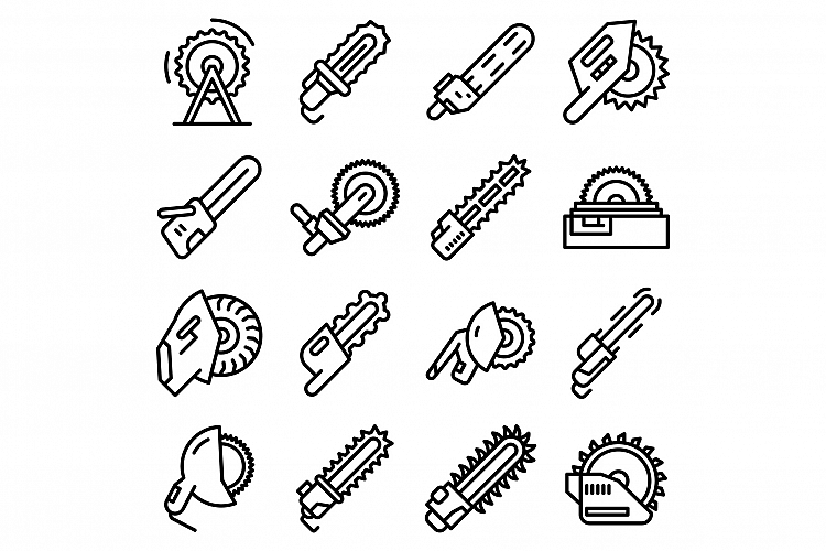 Electric saw icons set, outline style example image 1