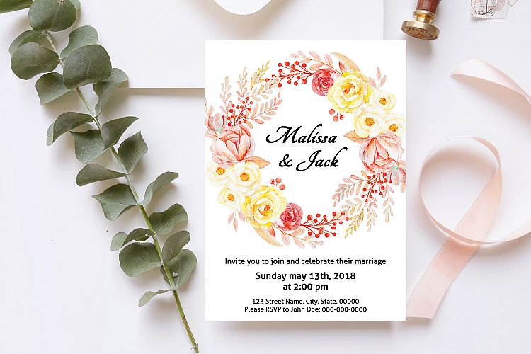 Watercolor Floral Wedding Invitation Template