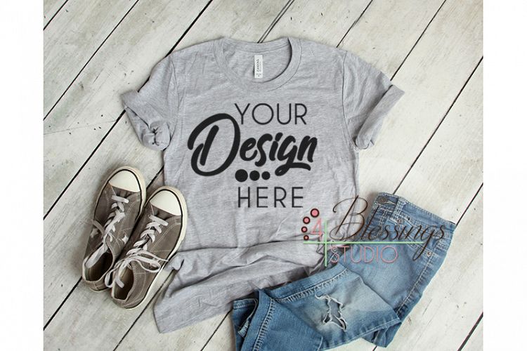 Athletic Gray Heather Bella Canvas T-Shirt 3001 Mockup