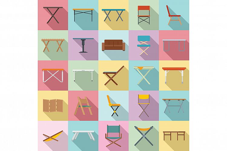 Folding furniture icons set, flat style example image 1