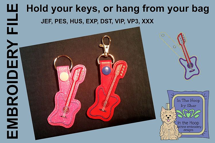 ITH Bass Guitar Key Fob - Embroidery Design