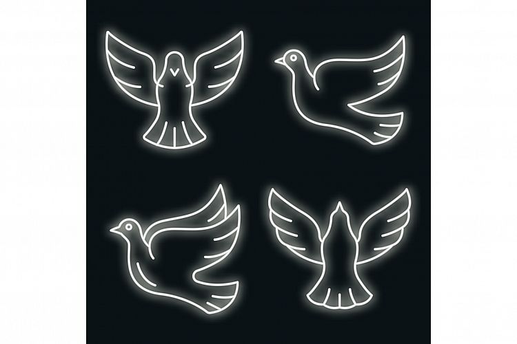 Dove icons set vector neon example image 1