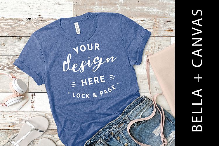Heather Blue Bella Canvas 3001 Girls T-Shirt Mockup