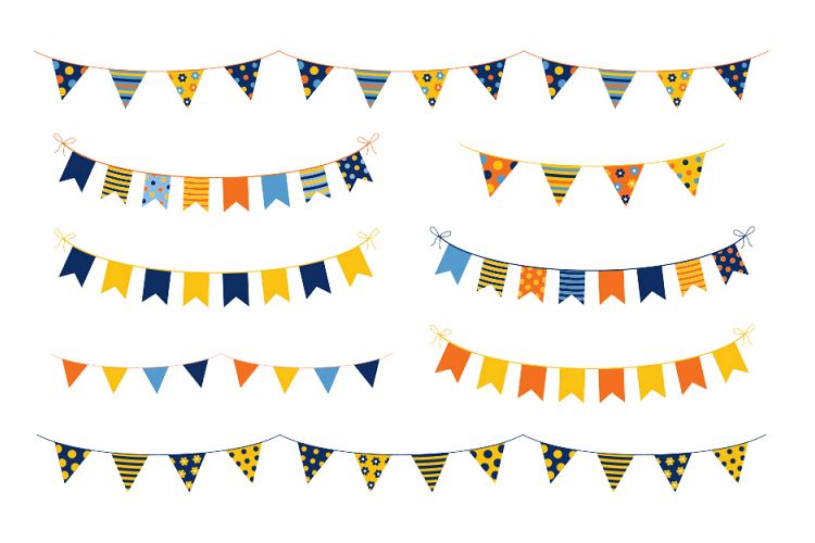Birthday party bunting clipart, Colorful flags, pennants clip art