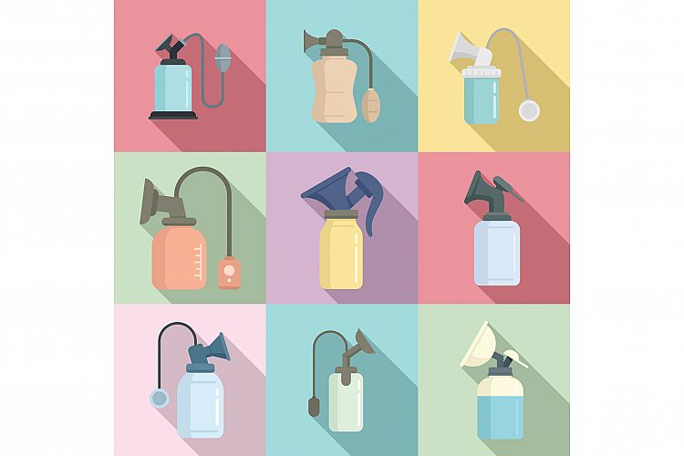 Breast pump icons set, flat style example image 1