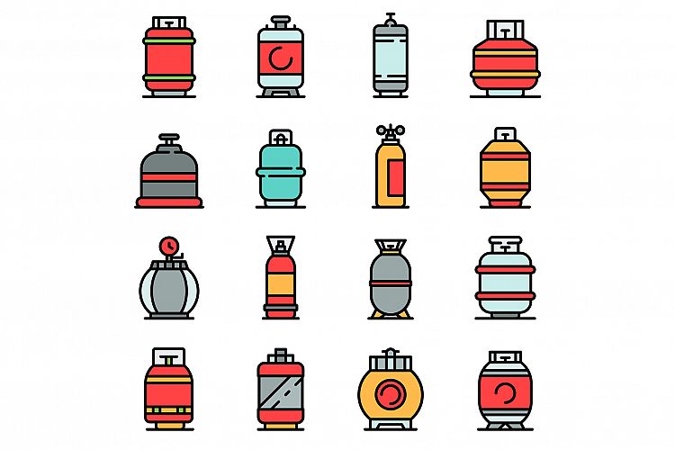Gas cylinders icons set vector flat example image 1