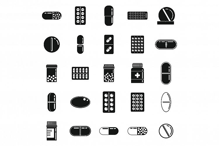 Pill drug icons set, simple style example image 1