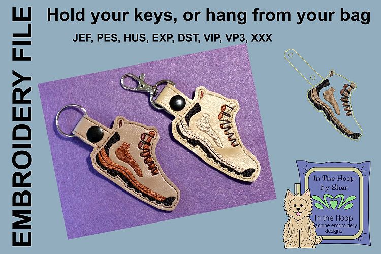 ITH Hiking Boot Key Fob - Embroidery Design