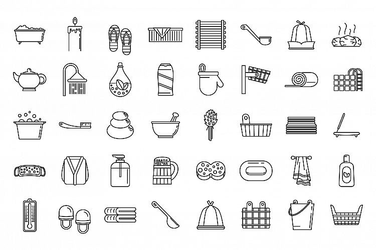 Sauna relax icons set, outline style example image 1