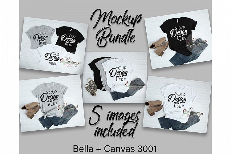 Bella Canvas Mockup Bundle T Shirt Flat Lay Bundle 5 images