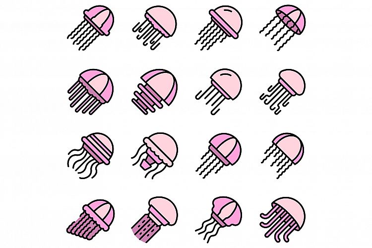 Jellyfish icons set vector flat example image 1