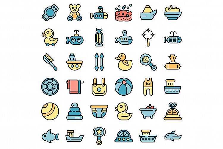 Bath toys icons set vector flat example image 1