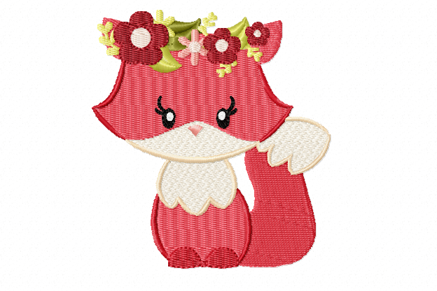 Pretty Fox with a Halo of Flowers ~ Machine Embroidery Design in 2 sizes