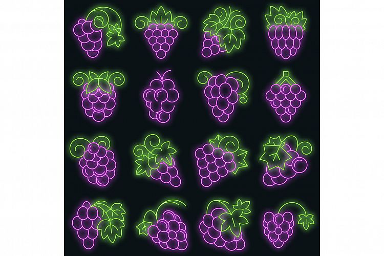 Grape fruit icon set vector neon example image 1