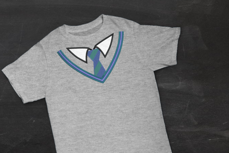 School Uniform with Striped Tie Applique Embroidery Design