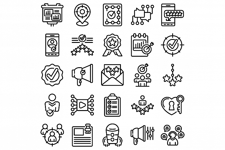 Credibility icons set, outline style example image 1