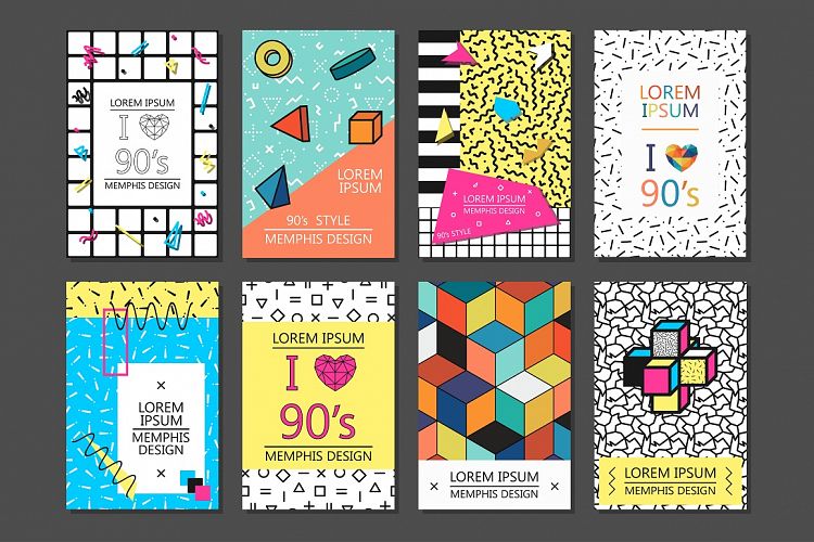 Cards,posters. Memphis design 80-90s
