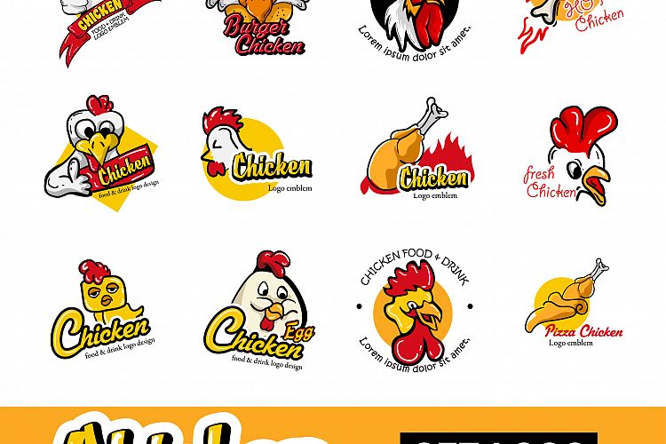 Set Chicken Logo Emblem