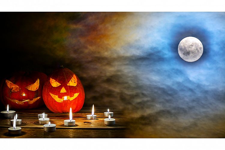 Halloween jack-o-lantern on the terrifying midnight sky
