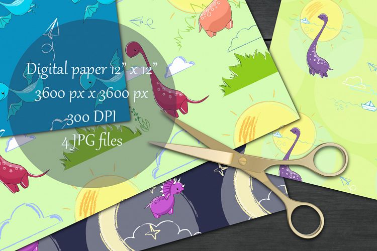 Dinosaurs digital paper pack. Scrapbooking printable papers Dinotopia.