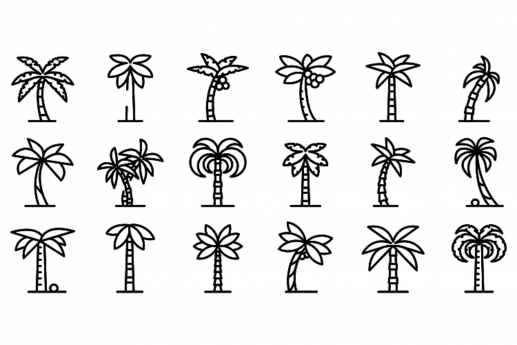 Palm icons set, outline style