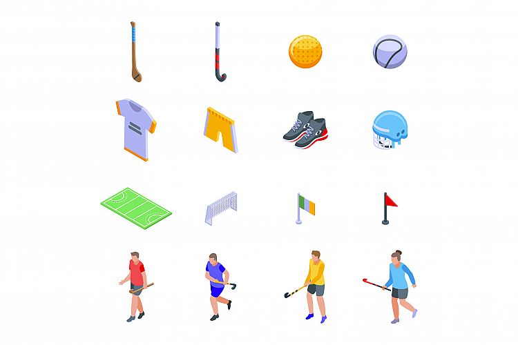 Hurling icons set, isometric style example image 1