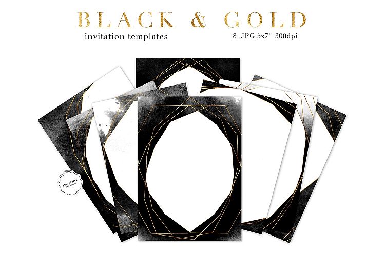 Black Watercolor and Gold Invitation Template