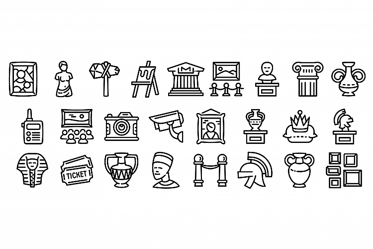 Museum icons set, outline style example image 1