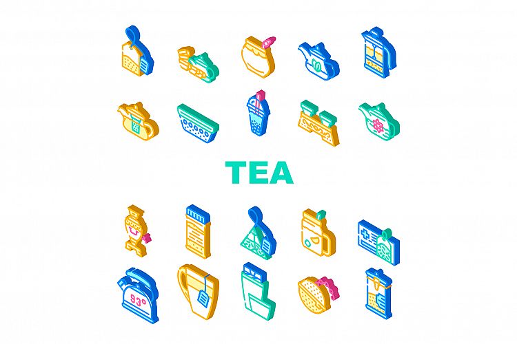 Tea Healthy Drink Collection Icons Set Vector example image 1