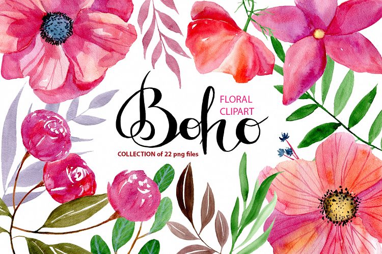 Watercolor boho flowers example image 1